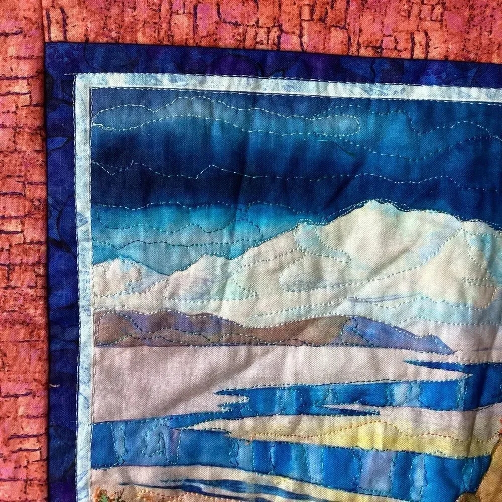 NWT. Hand Crafted Colorful Landscape Quilted Wall Hanging